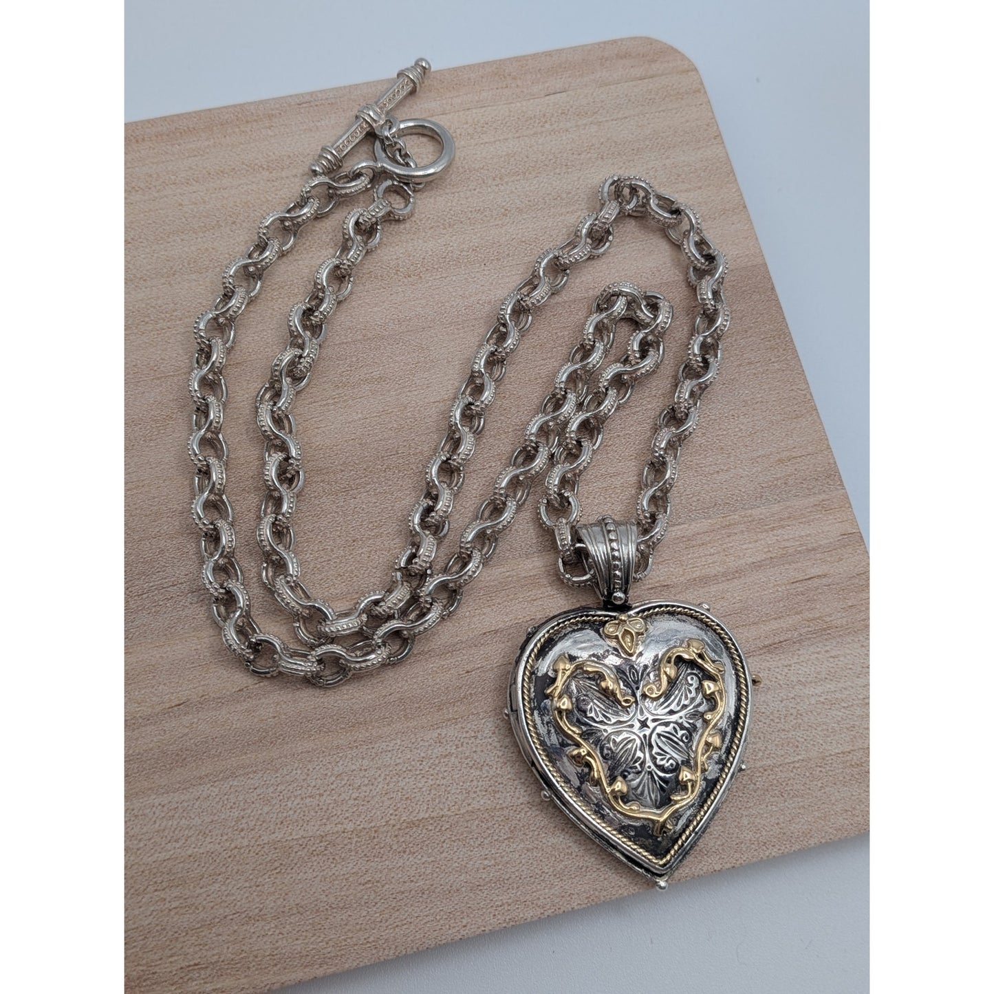 Konstantino Heart Locket Necklace in Sterling Silver w/ 18K Gold Accents
