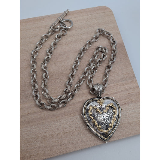 Konstantino Heart Locket Necklace in Sterling Silver w/ 18K Gold Accents