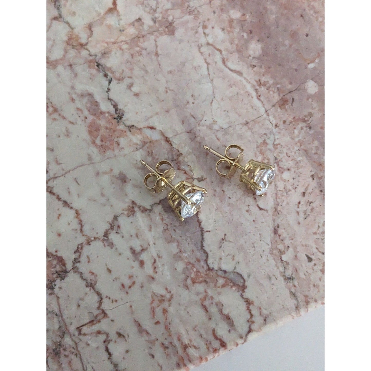 Estate 14k Yellow Gold White CZ Stones Stud Earrings