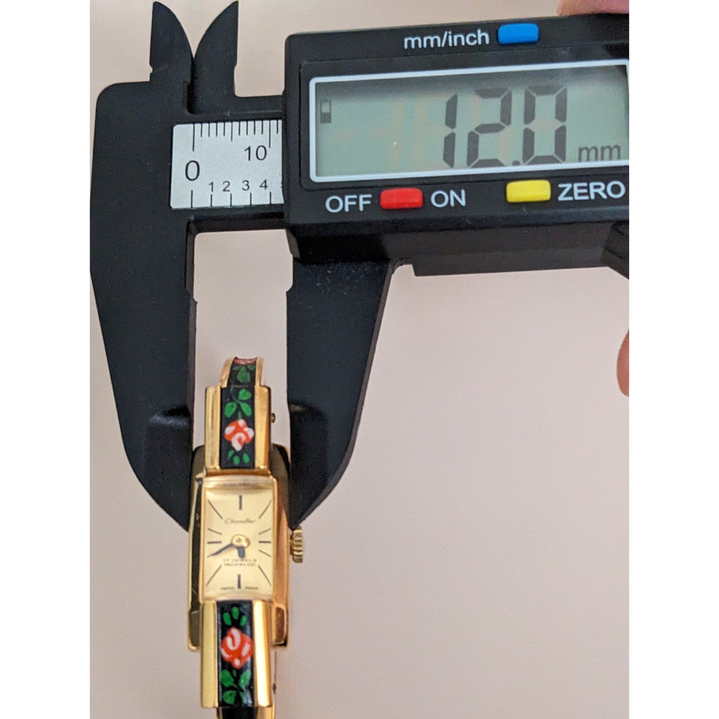 Vintage Andre Mouche Silver Tone Bangle Watch with Blue Floral Enamel Working