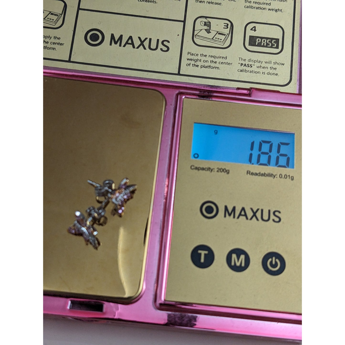 Estate 14k Gold Pink Sapphires and Diamond Dragonfly Stud Earrings