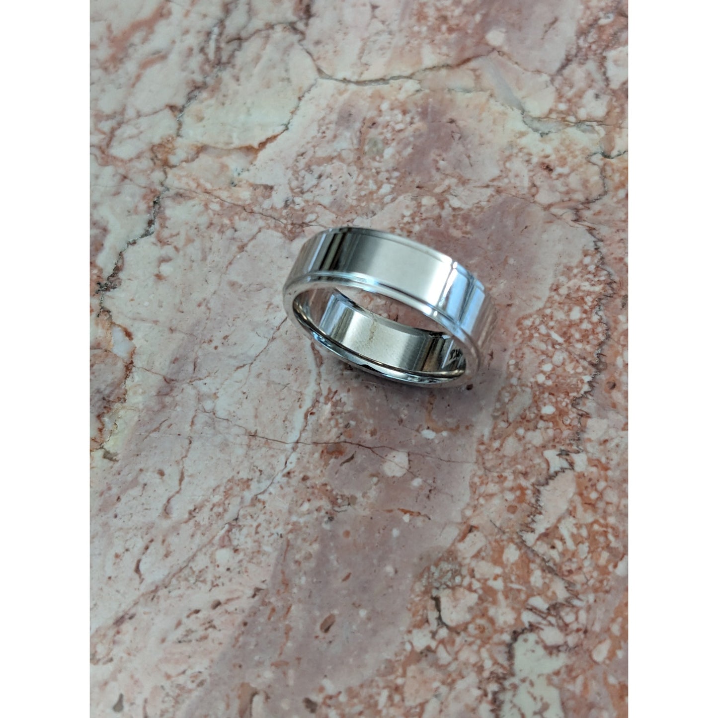 Estate 14k Solid White Gold High Polish Groove Edge Wedding Band Ring Size 6.25
