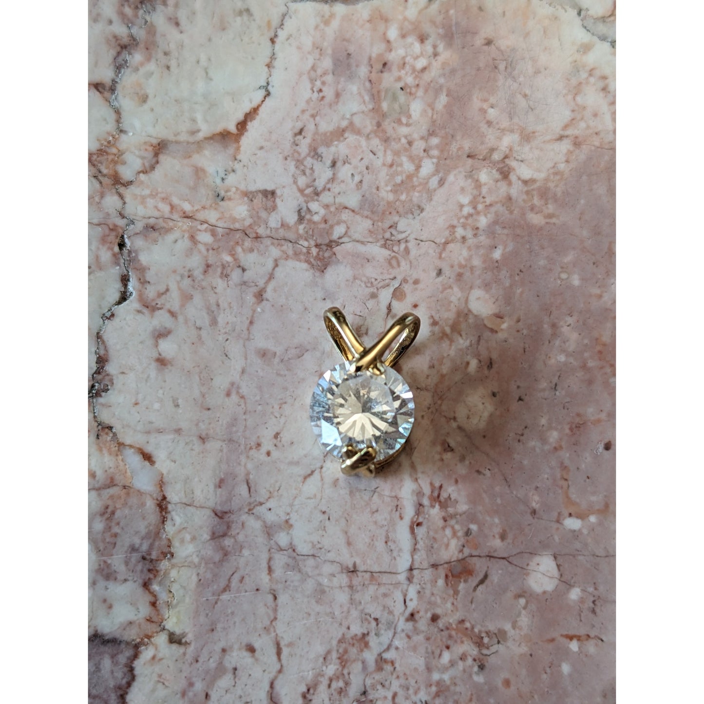 Estate 14k Yellow Gold Tiny White CZ Solitaire Pendant