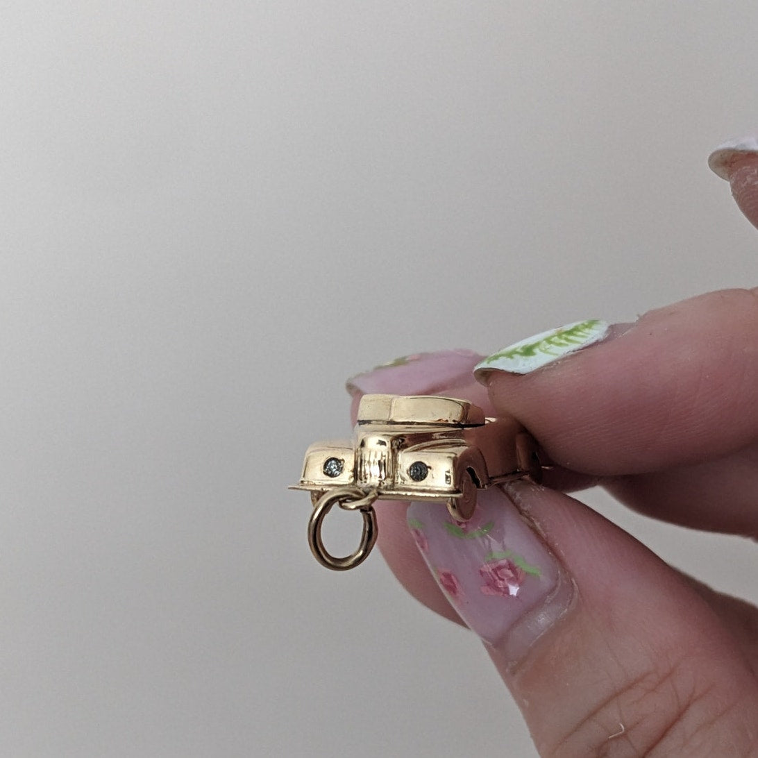 Vintage 14K Yellow Gold Diamond Convertible Car Charm Pendant