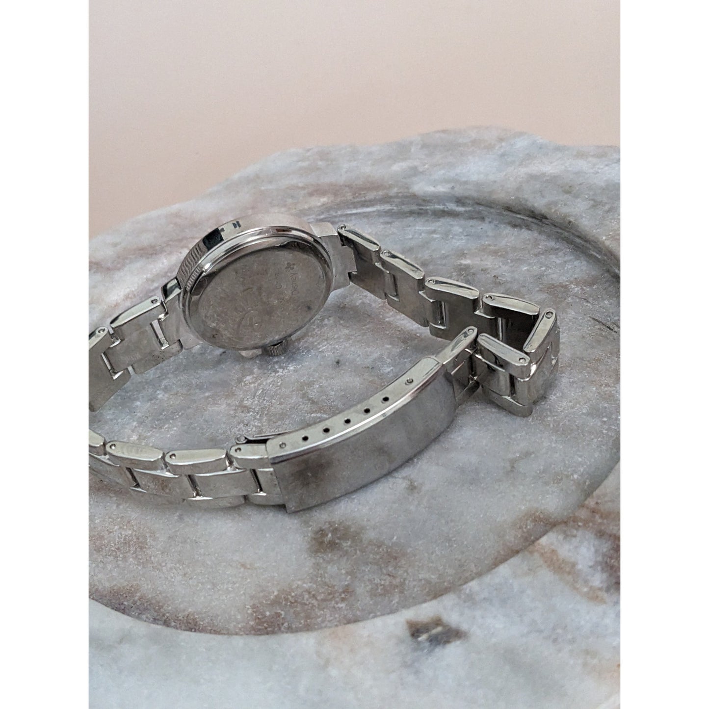 Vintage Andre Mouche Silver Tone Bangle Watch with Blue Floral Enamel Working