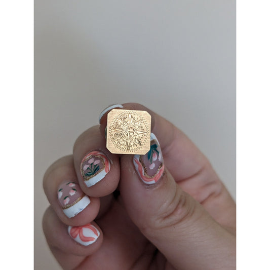 Vintage 14k Yellow Gold Mexico Aztec Mayan Sun God Etched Pin