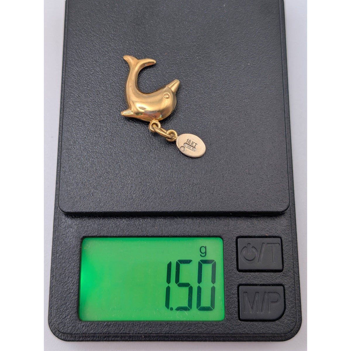Vintage 18k Solid Yellow Gold Mini Dolphin Charm and Tag w/ Jump Ring (open)