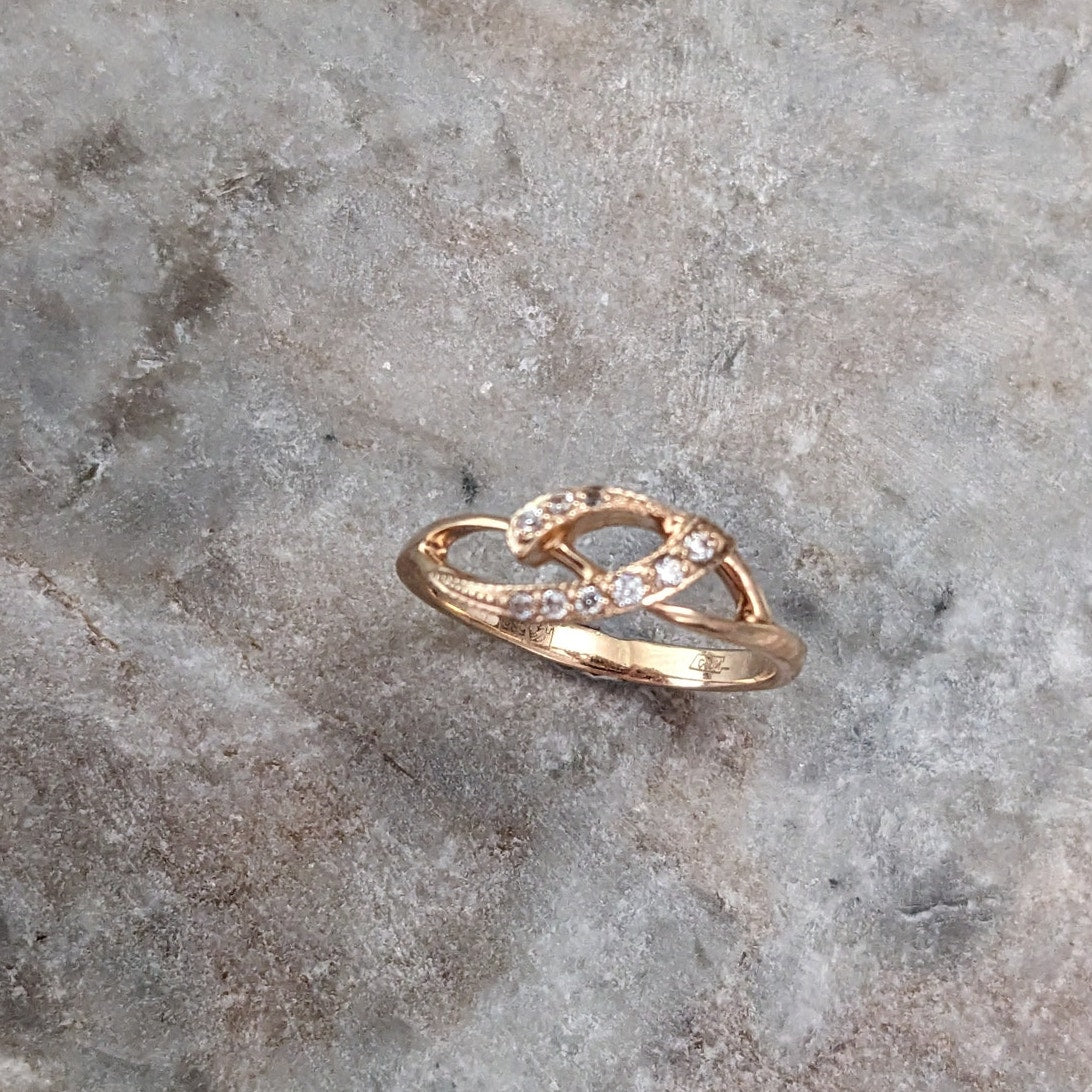 Vintage 14k Yellow Gold Crossover Swirl Accent Stones Ring Size 6.5