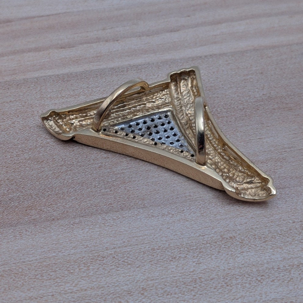 Vintage Unmarked 14k Gold Triangle Slide Pendant with Pave Diamonds