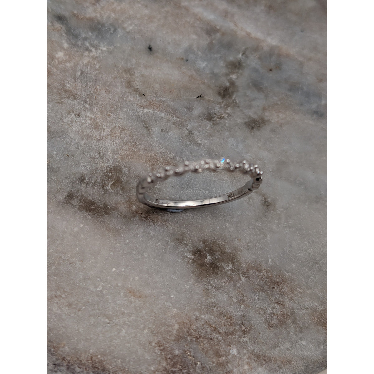 Preowned 10k Solid White Gold Dainty Wave Stacker Ring Size 6.75 Diamond Accents