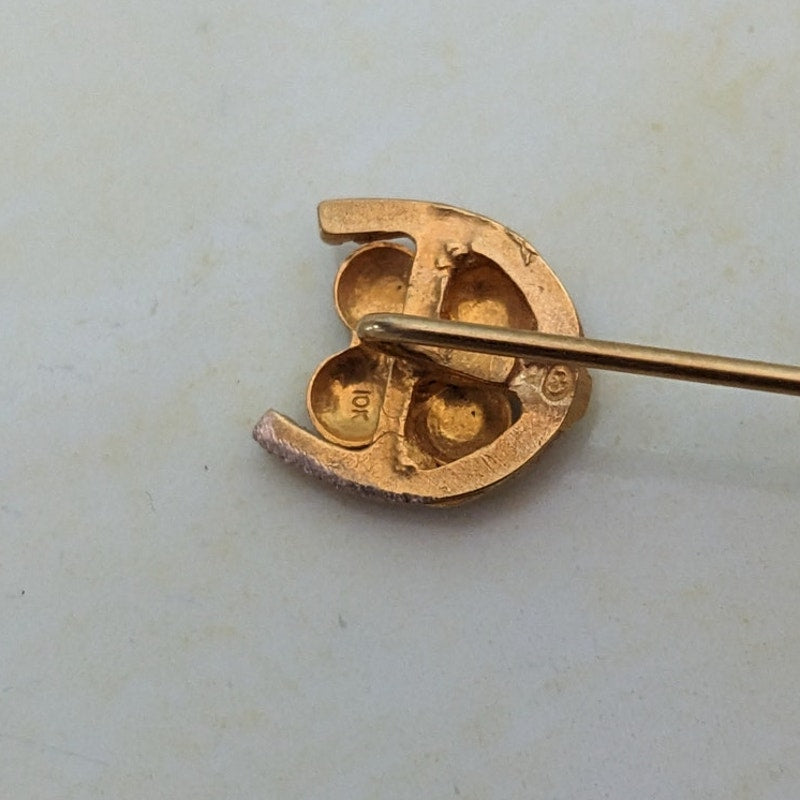 Vintage 10k Yellow and Rose Gold Flower on Horseshoe Stick Pin