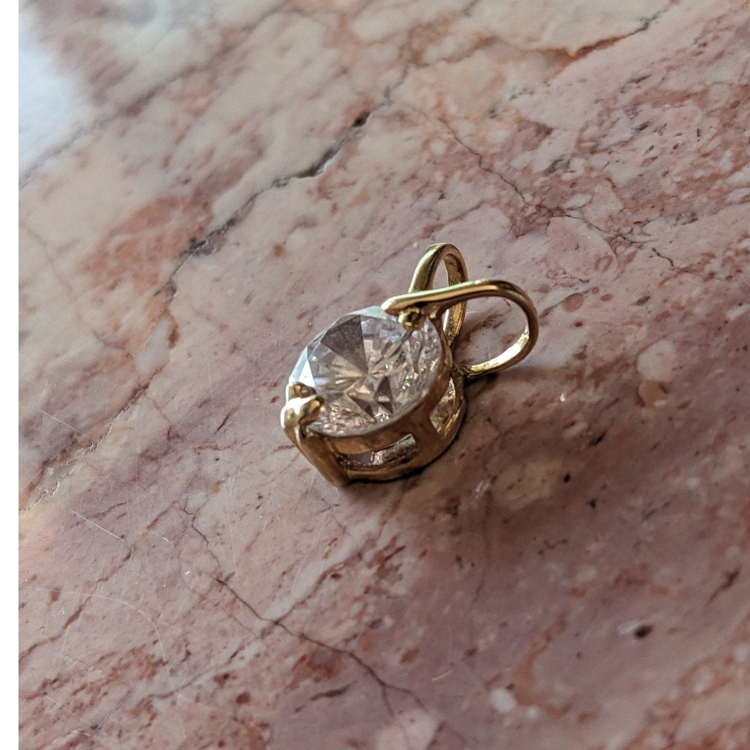 Estate 14k Yellow Gold Tiny White CZ Solitaire Pendant