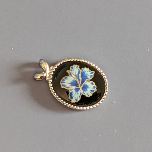 Vintage Andre Mouche Blue Flower Pendant in Silver Tone
