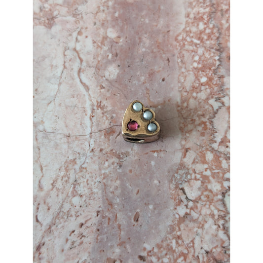 Vintage Unmarked 10k Gold Heart Shaped SLider Charm with Pink and White Stones
