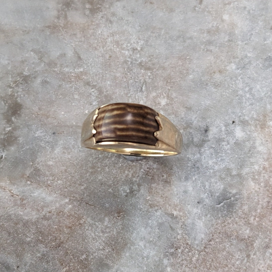 Vintage 14k Yellow Gold Tiger's Eye Band Ring Size 8.25