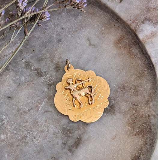 Vintage 18K Yellow Gold Zodiac Sagittarius with Archer Centaur Pendant
