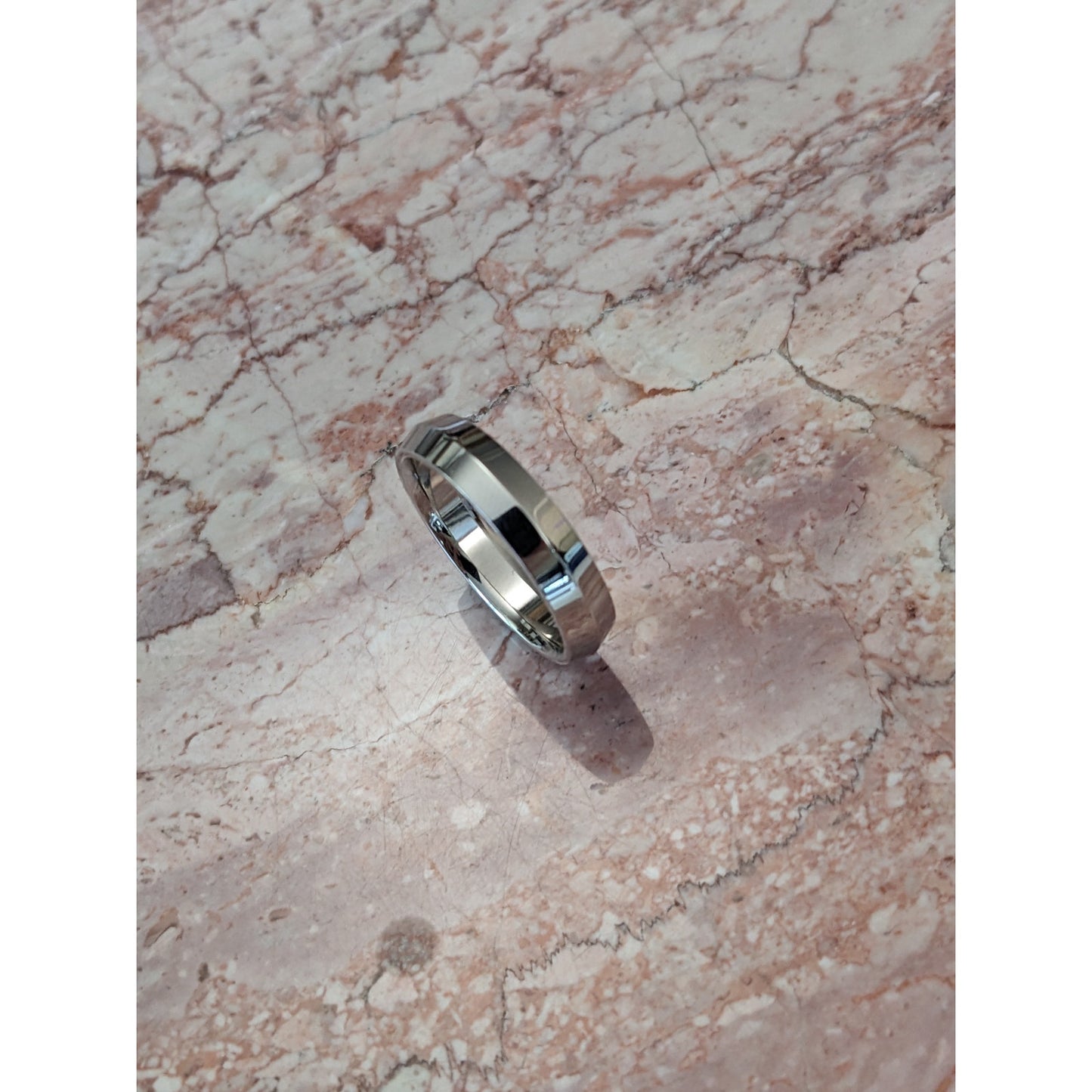 Estate 14k Solid White Gold Modern High Polish Beveled Wedding Band Ring Size 10