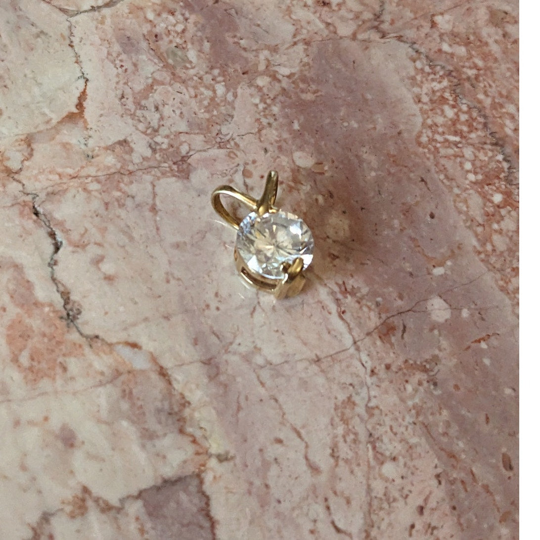 Estate 14k Yellow Gold Tiny White CZ Solitaire Pendant