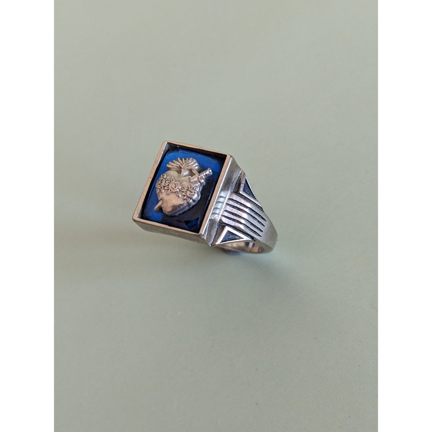 Vintage 10k White Gold Herff Jones Sacred Heart Signet Ring Size 5.75