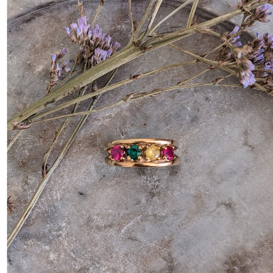 Vintage 10K Yellow Gold Multicolor Gemstones Ring Size 5.75US