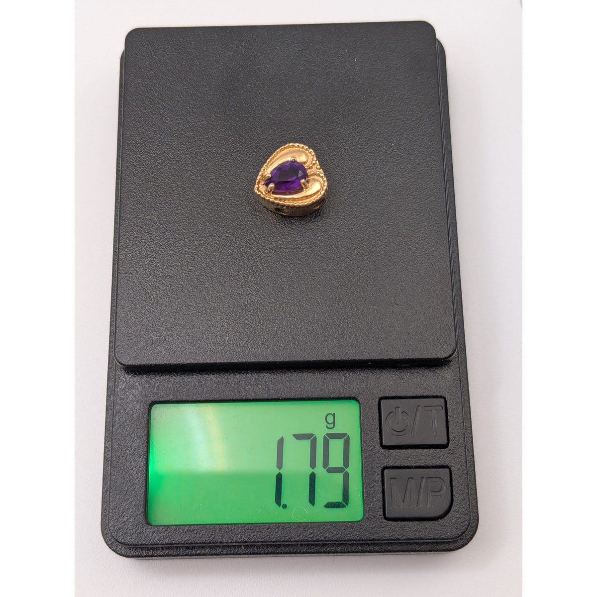 Vintage Old Victoria 14k Gold Heart Bracelet Slide Charm Purple Stone