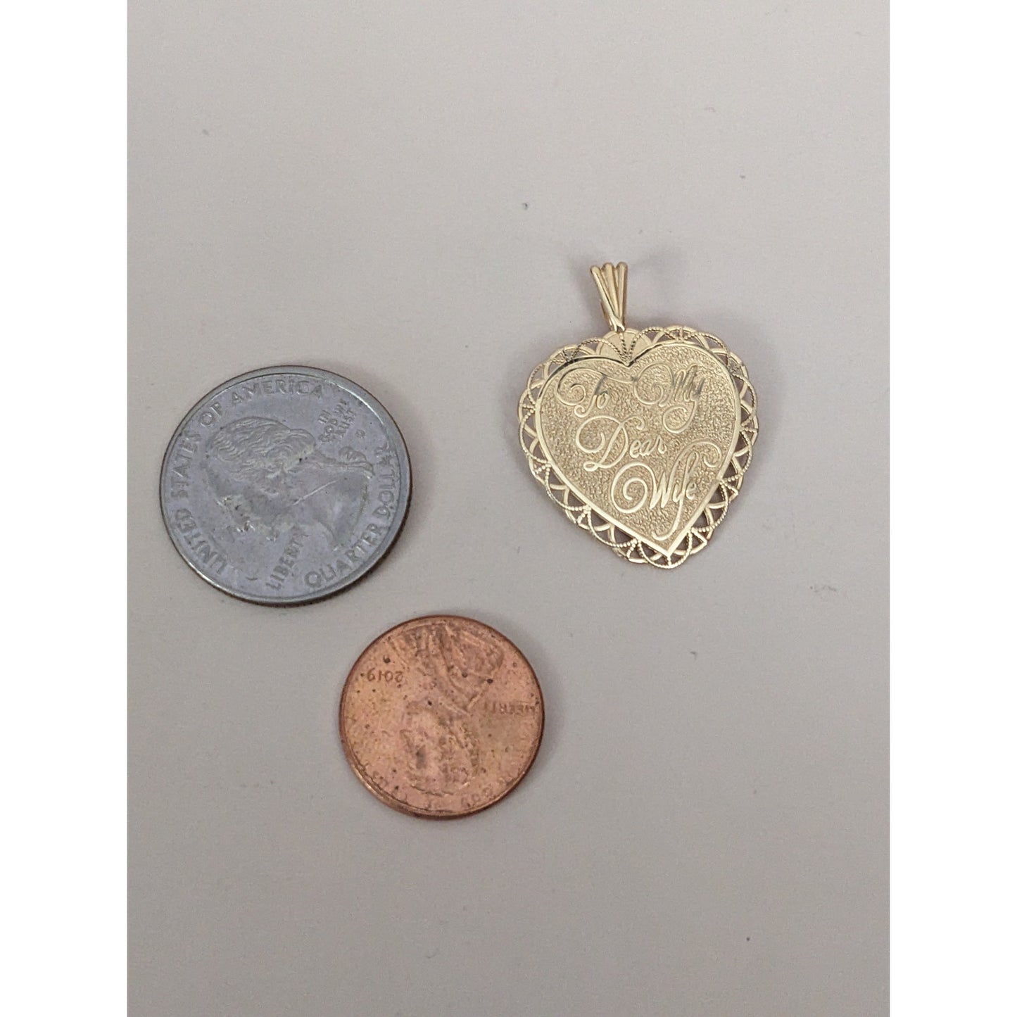 Vintage 14k Gold Heart Pendant "To My Dear Wife" & "With All My Love 4 Ever"