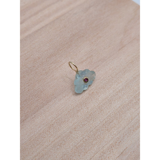 14K Gold Blue Topaz Cloud Pendant Natural Ruby Inlay Carved Gemstone
