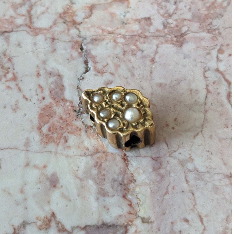 Vintage Unmarked 14k Gold Dainty Mini Slider Charm with Faux Pearls