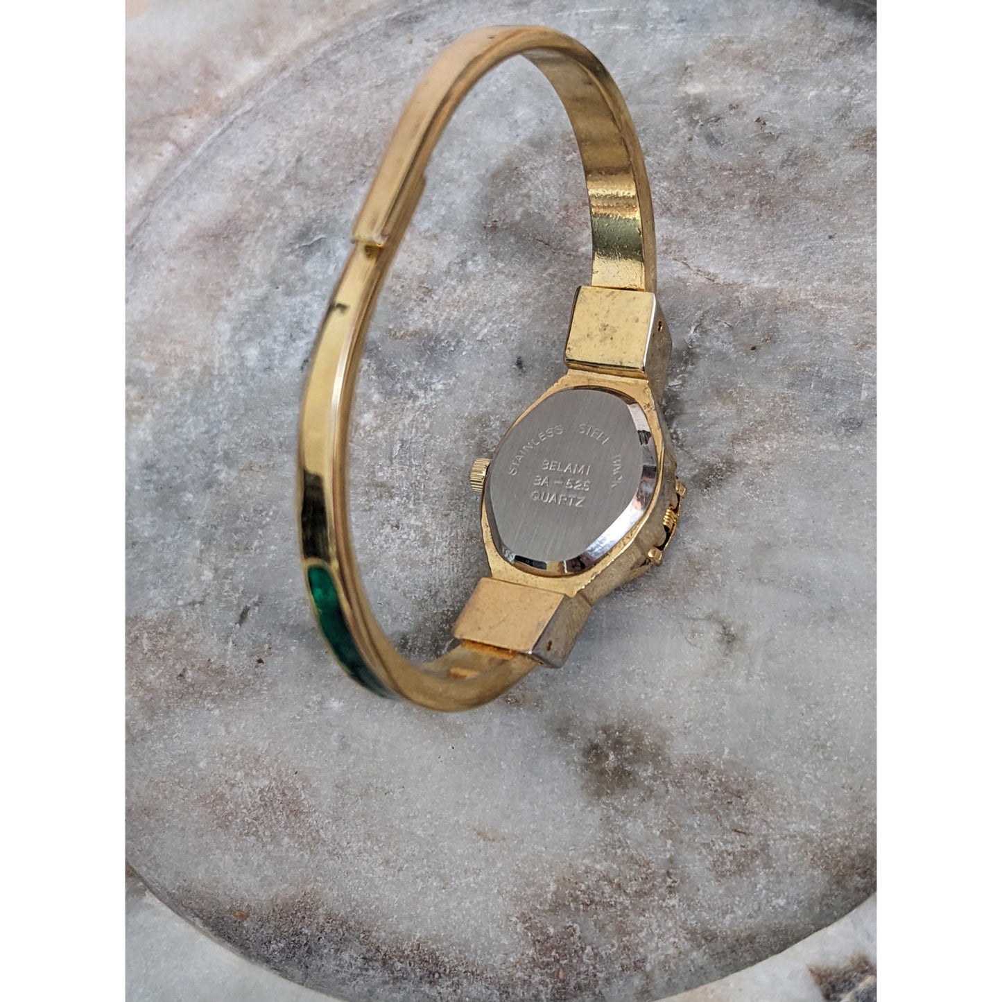 Vintage Andre Mouche Silver Tone Bangle Watch with Blue Floral Enamel Working