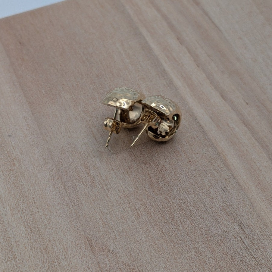 Estate 14k Yellow Gold Hammered Half Hoop Post Back Earrings