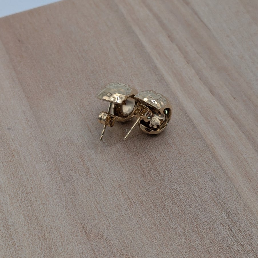 Estate 14k Yellow Gold Hammered Half Hoop Post Back Earrings