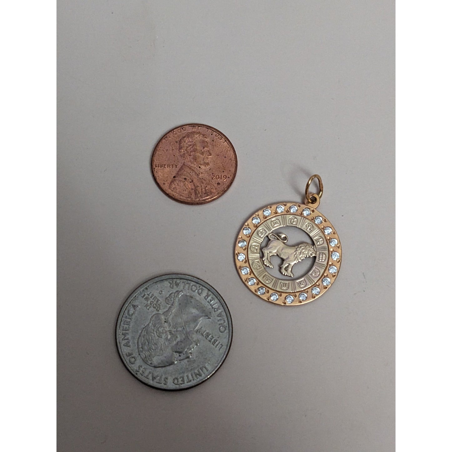 Vintage 14k Rose and Yellow Gold Leo Zodiac Charm Pendant White Stone Accents