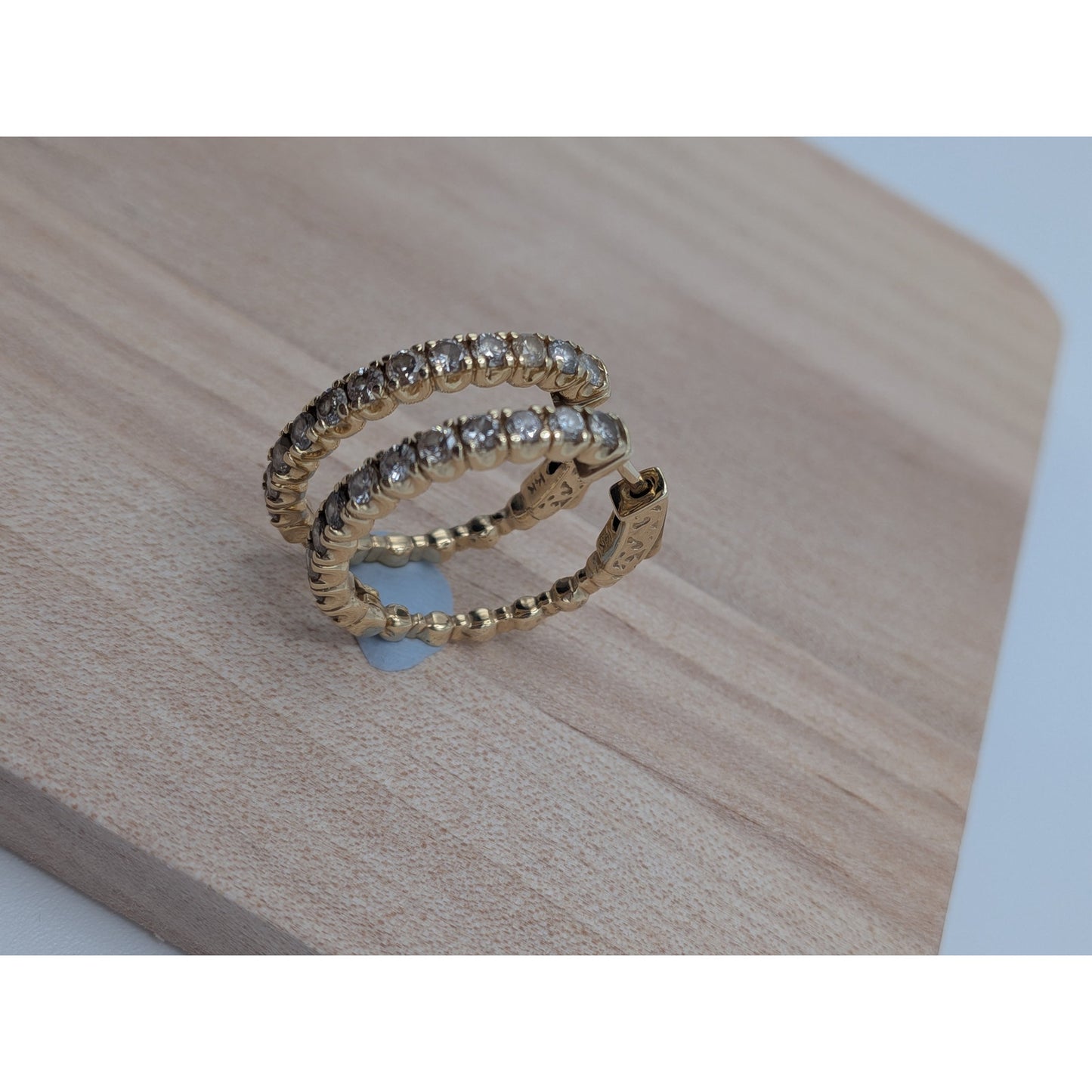 Vintage 14k Yellow Gold Huggie Hoop Earrings with Round Diamonds