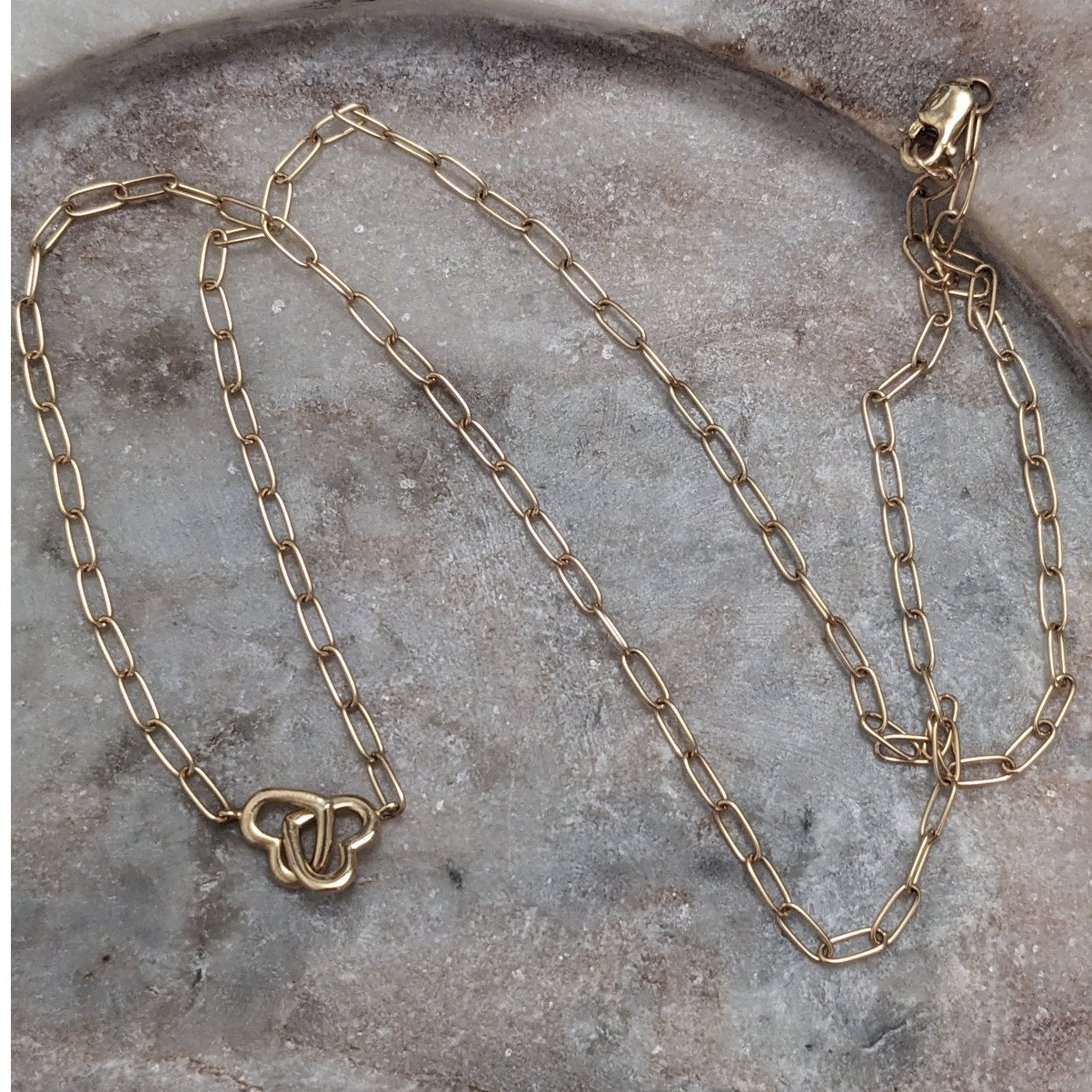 Preowned 14k Yellow Gold Paper Clip Necklace with Interlocking Hearts 17.5in
