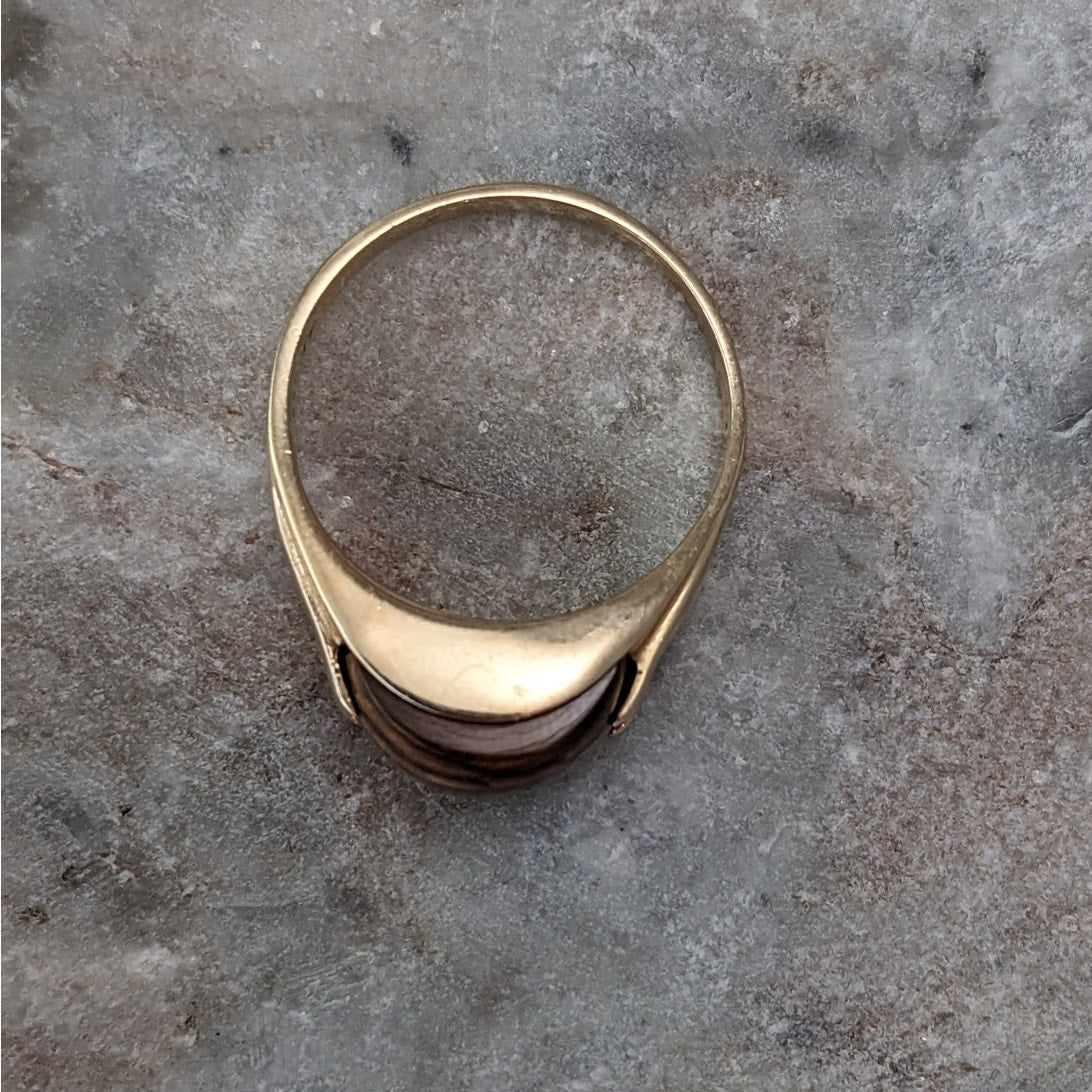 Vintage 14k Yellow Gold Tiger's Eye Band Ring Size 8.25