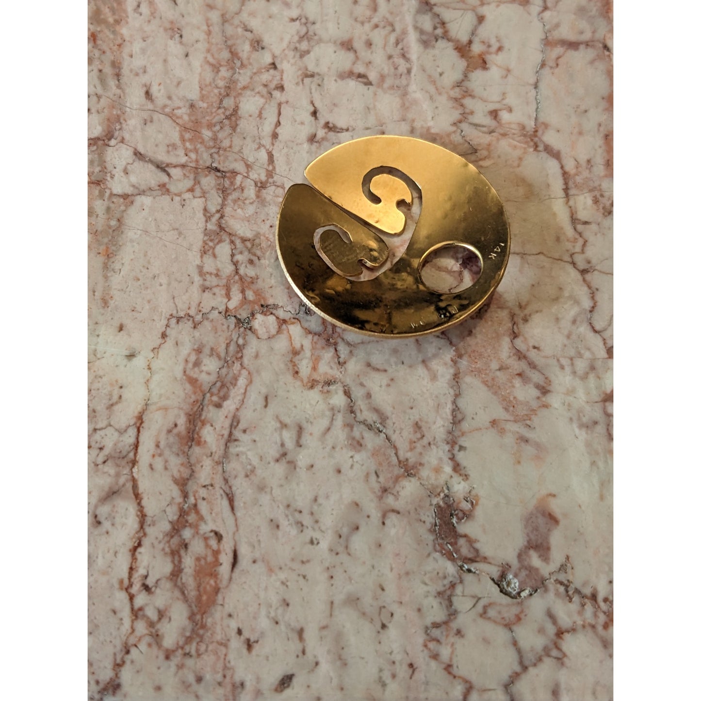 Vintage 14k Yellow Gold Modernist Medallion Cutout Pendant NO BAIL