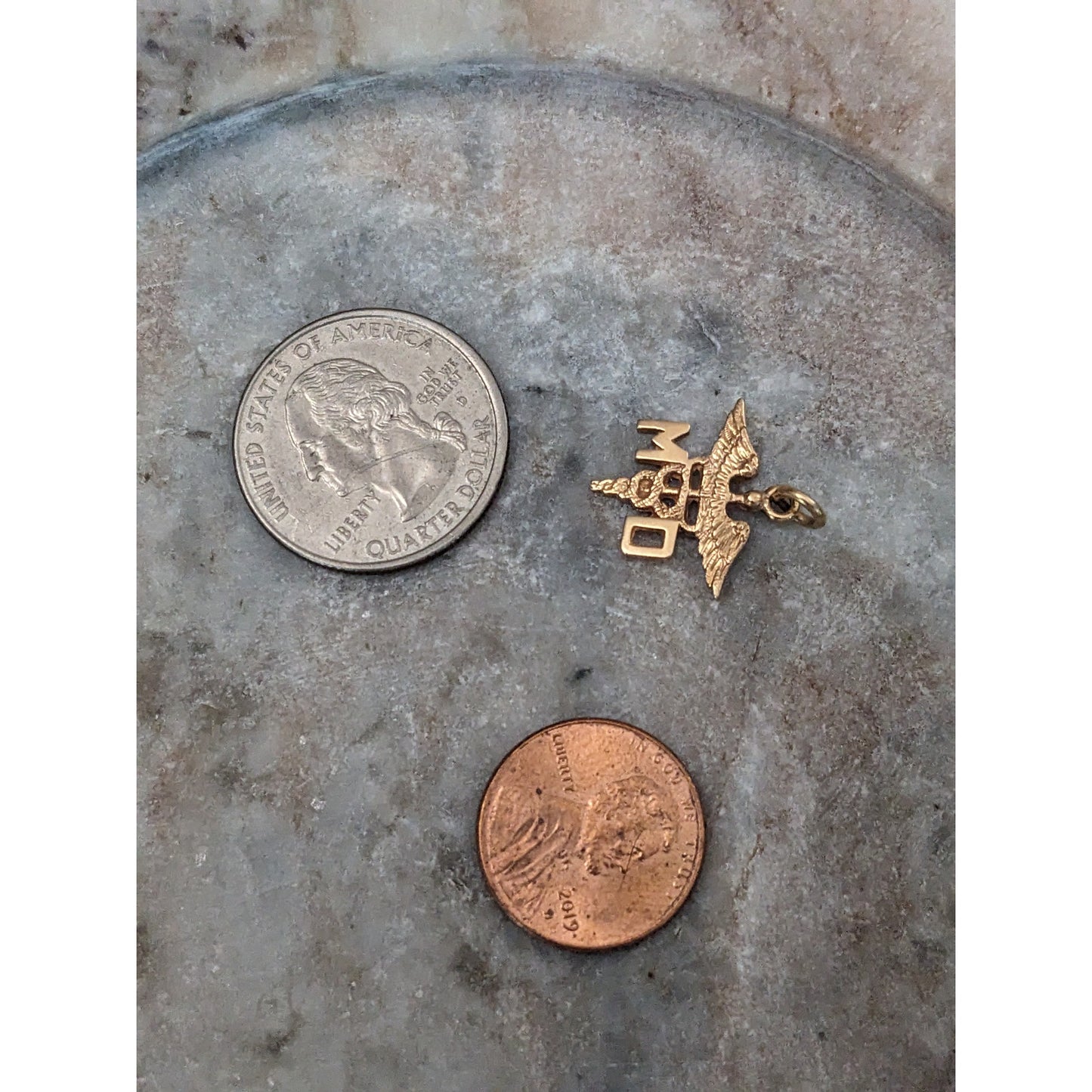 Estate 14k Yellow Gold MD Caduceus Medical Symbol Charm Pendant
