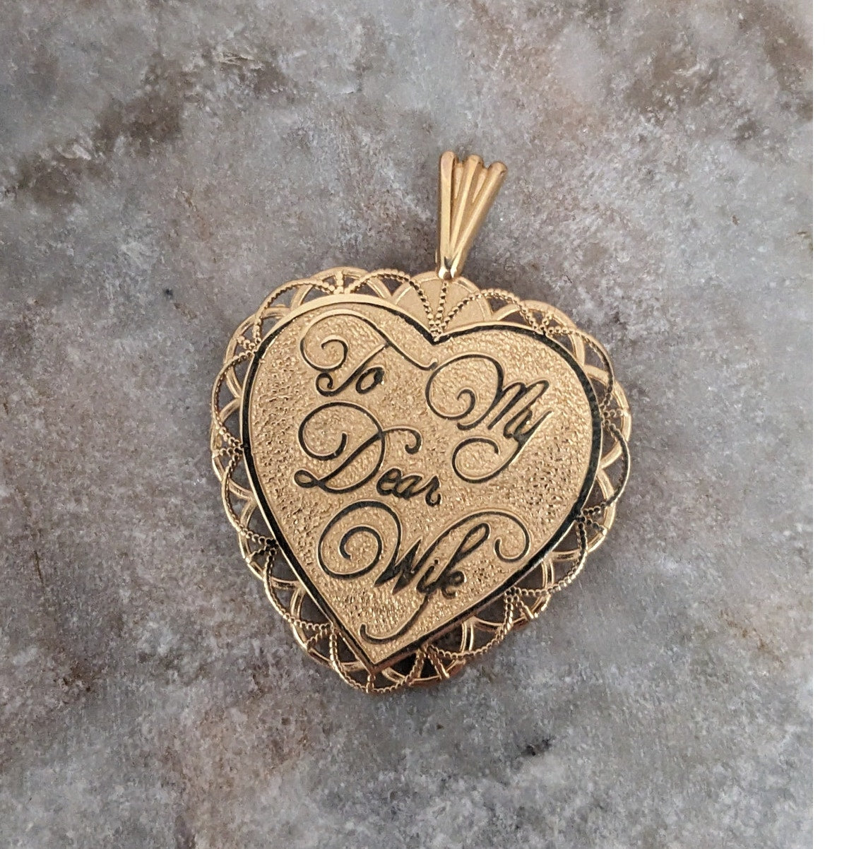 Vintage 14k Gold Heart Pendant "To My Dear Wife" & "With All My Love 4 Ever"