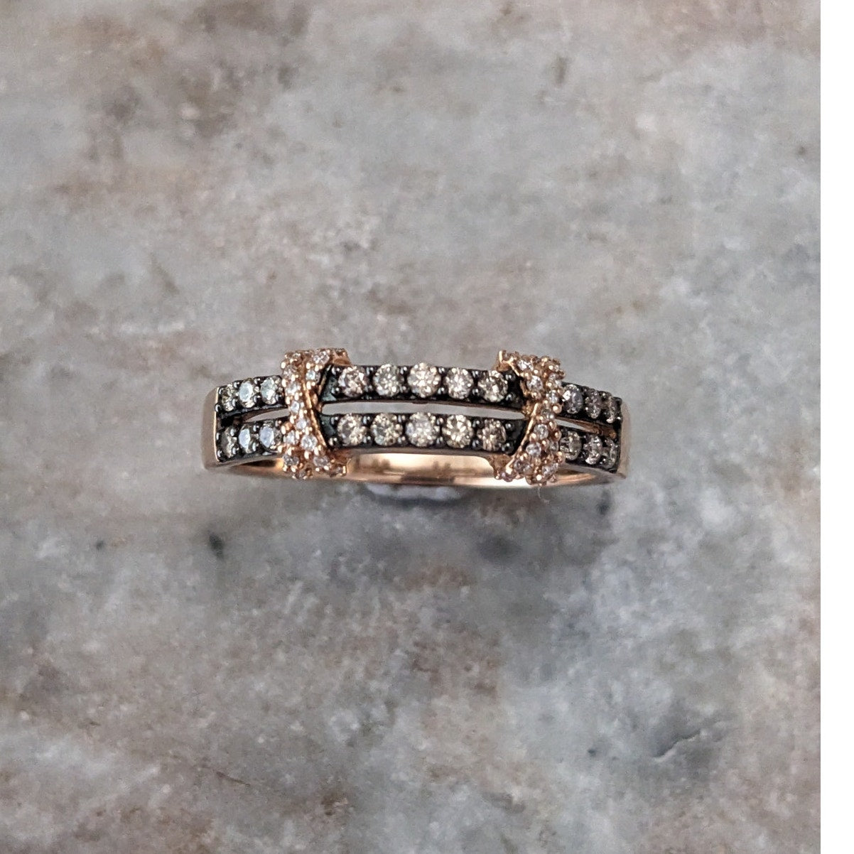 Estate 14k Rose Gold Le Vian Light Brown Diamond Ring Size 12