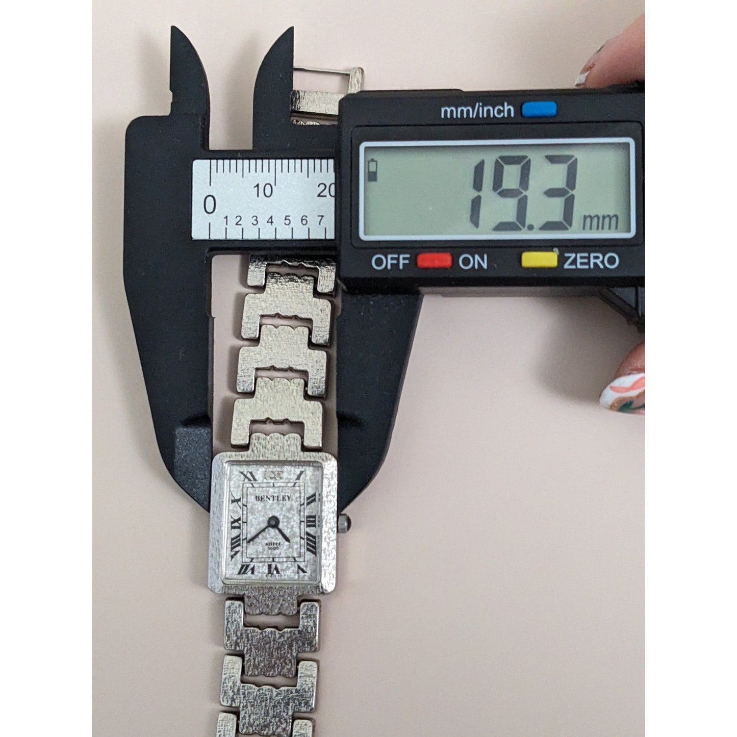 Vintage Andre Mouche Silver Tone Bangle Watch with Blue Floral Enamel Working