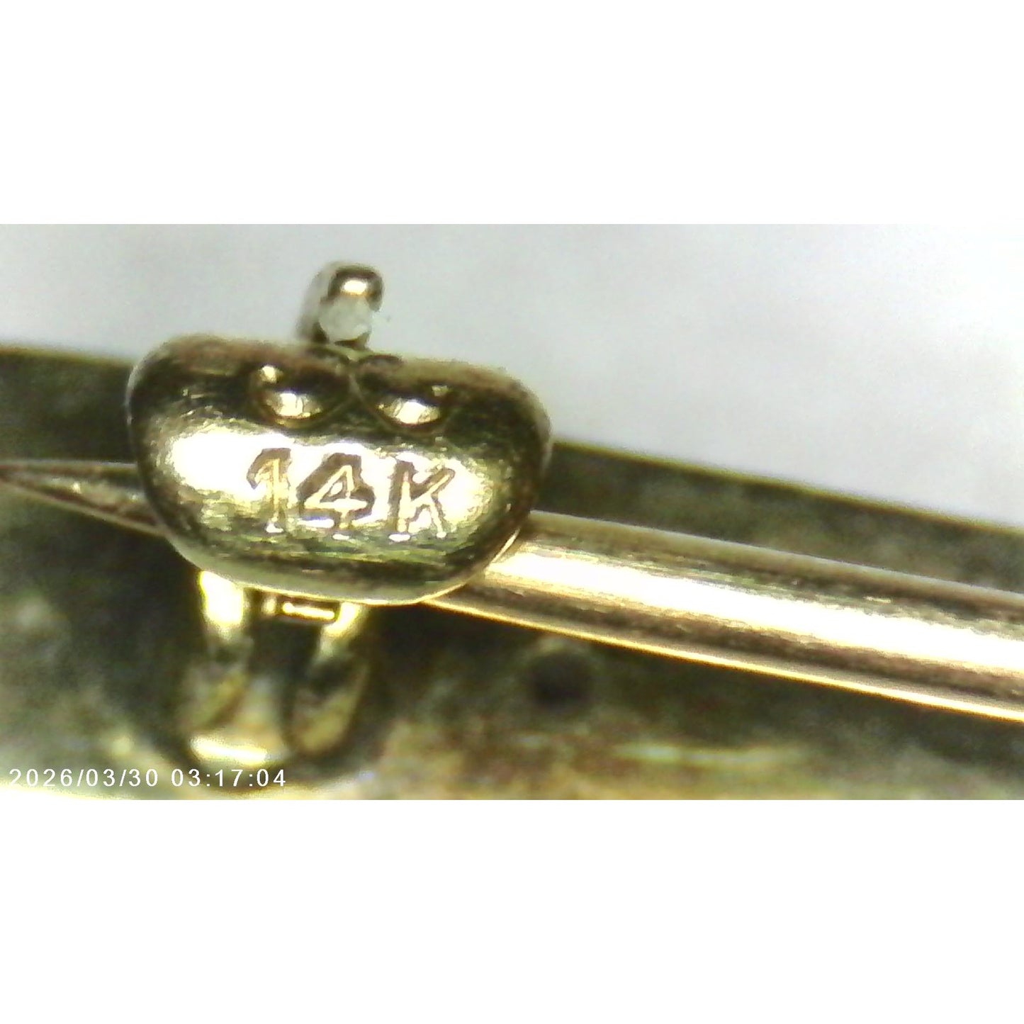 Vintage 14k White & Yellow Gold Bar Brooch with Blue Sapphire