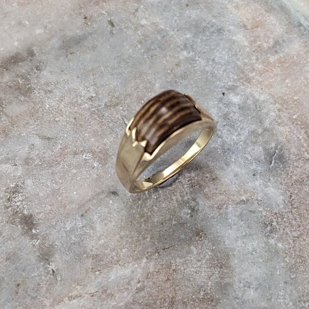 Vintage 14k Yellow Gold Tiger's Eye Band Ring Size 8.25