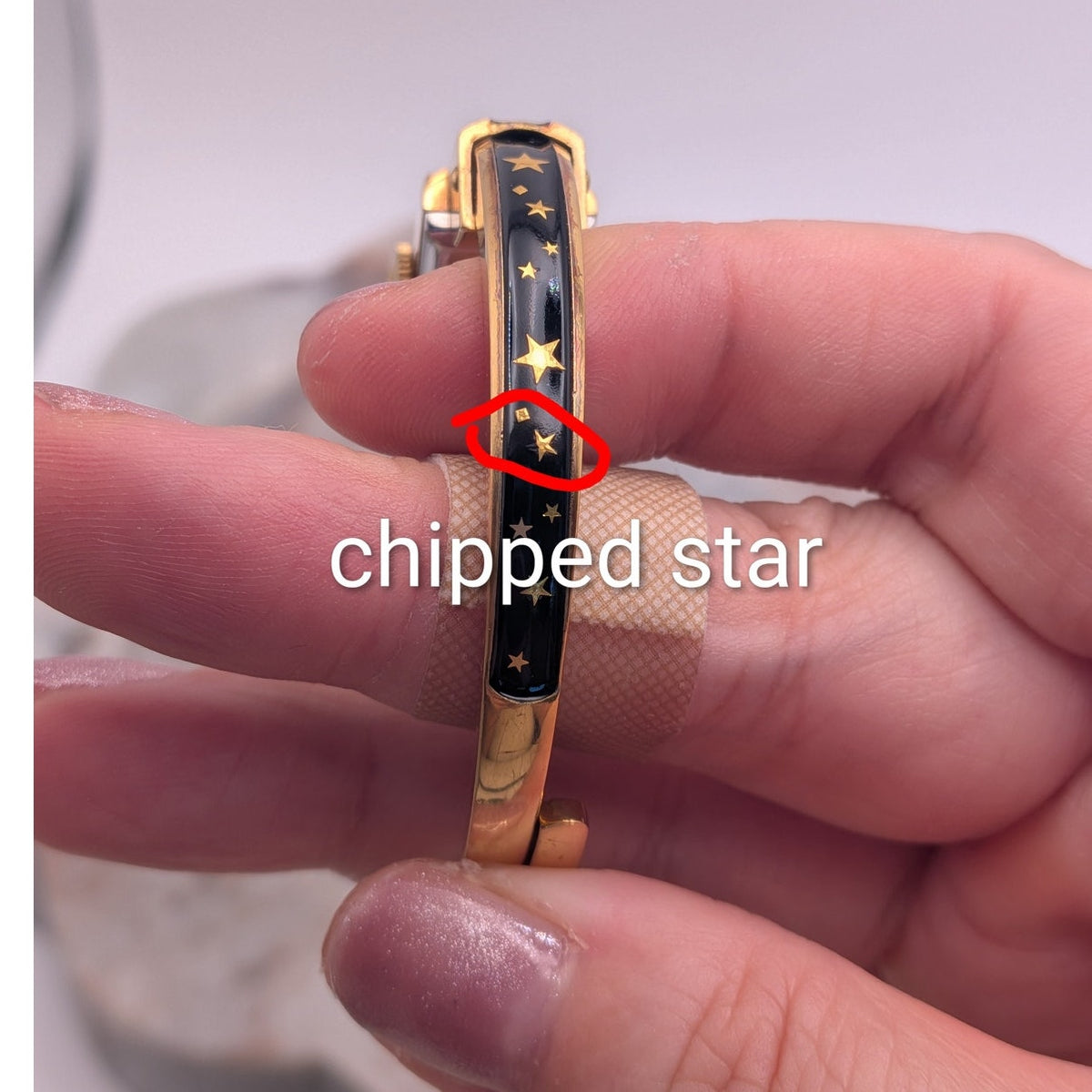 FLAW Vintage Bucherer Gold Peekaboo Watch Black Enamel Gold Stars POOR CONDITION