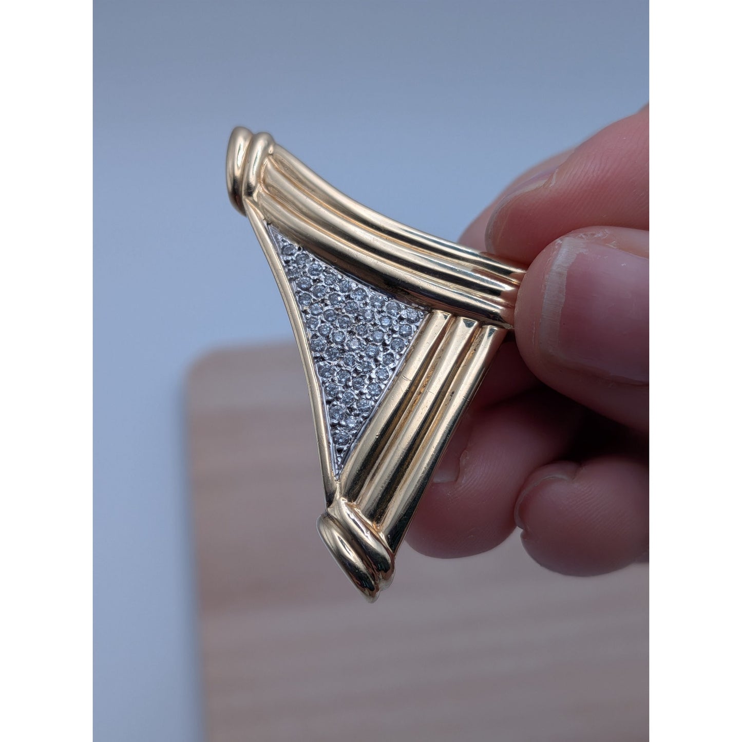 Vintage Unmarked 14k Gold Triangle Slide Pendant with Pave Diamonds