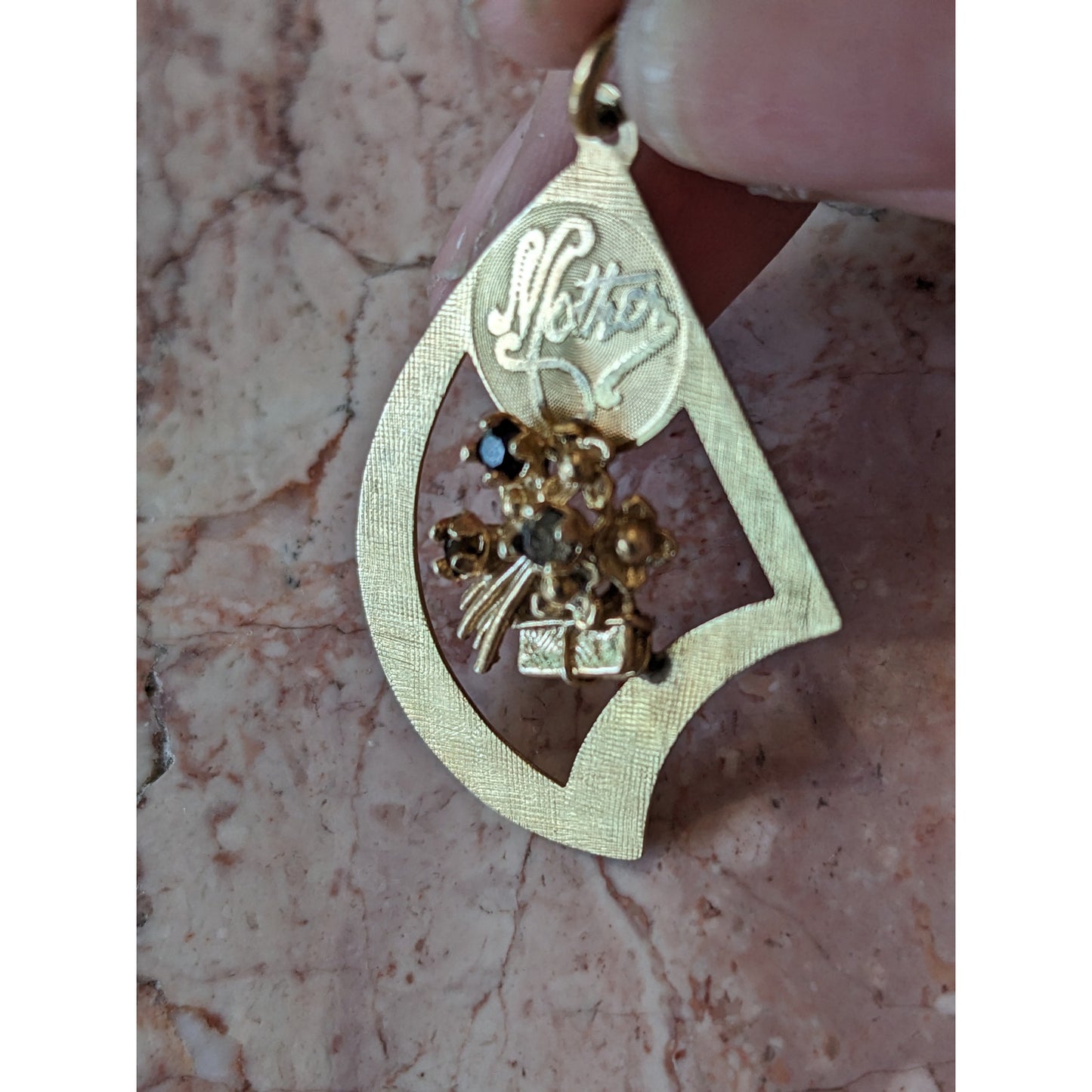 Vintage 14k Mother Floral Gemstone Bouquet Centerpiece Pendant
