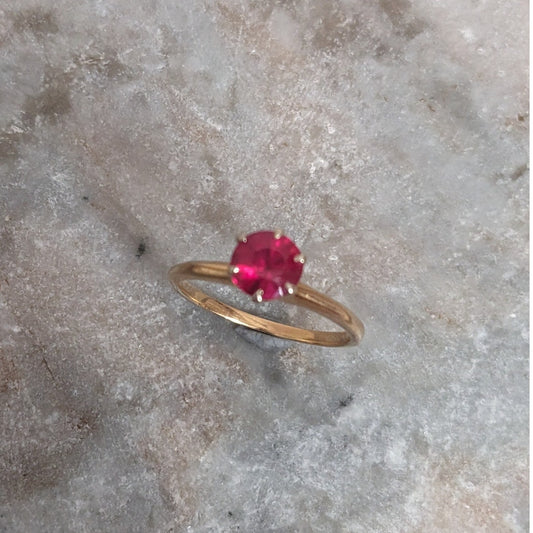 Vintage 14k Yellow Gold Bang Ring Solitaire Lab Ruby Size 6