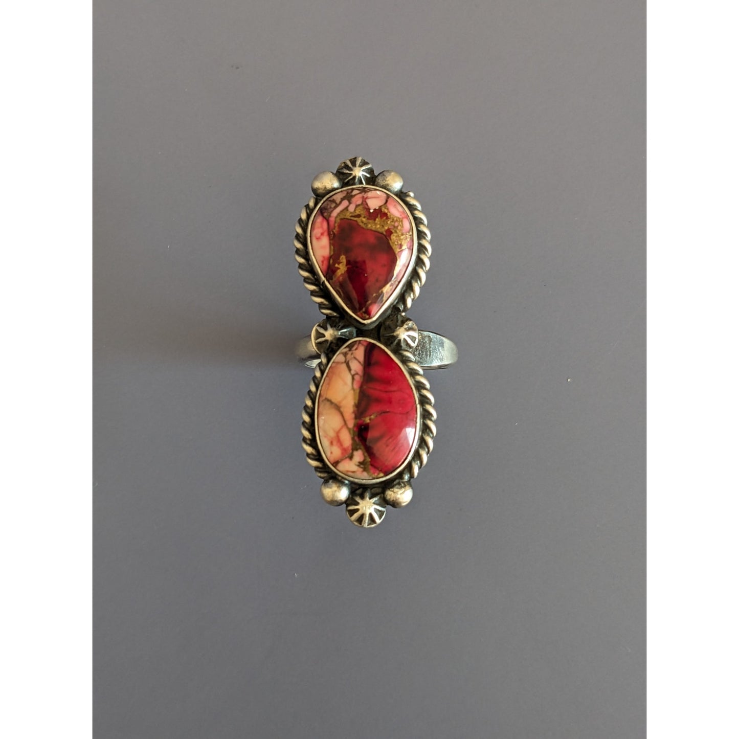 Vintage Eugene Belone Navajo 925 Sterling Silver Dahlia Rose Double Stone Ring