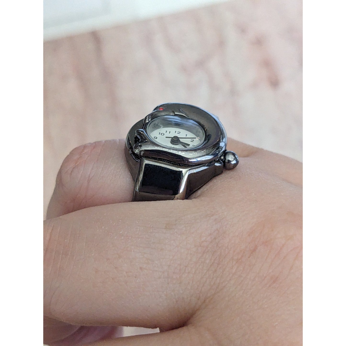 Preowned Patina Silver Tone Ring Watch with Dolphin Working