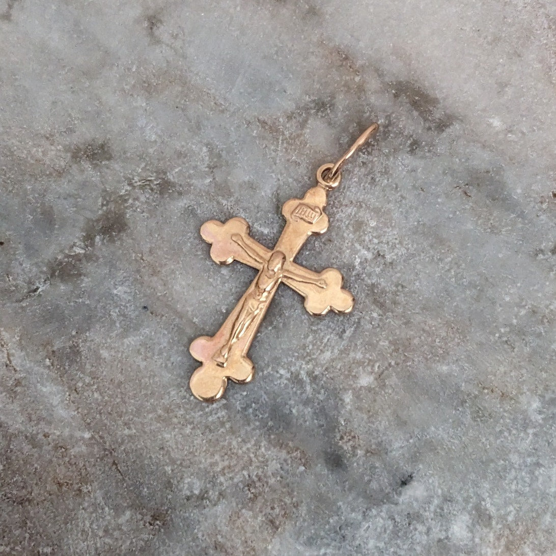 Vintage 14k Yellow Gold Ukrainian Russian Greek Orthodox Cross Pendant