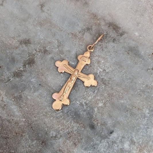 Vintage 14k Yellow Gold Ukrainian Russian Greek Orthodox Cross Pendant